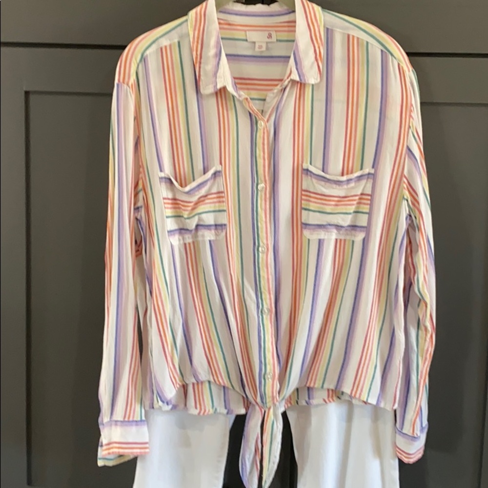 SO Rainbow 🌈 Button Front, Tie Detail Blouse